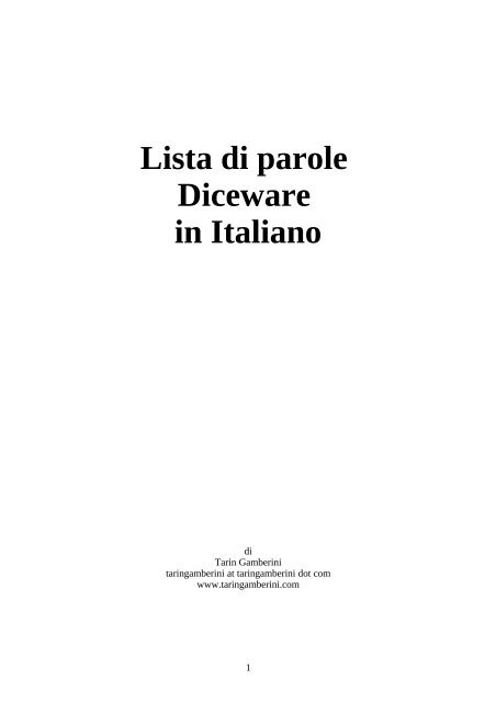 Lista di parole Diceware in Italiano - Tarin Gamberini