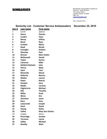 Seniority List Customer Service Ambassadors November 25, 2010 ...