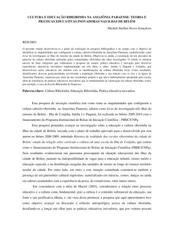 CULTURA E EDUCAÇÃO RIBEIRINHA NA AMAZÔNIA PARAENSE ...