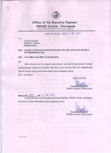 Office of the Executive Engineer, RWS&S Division, Jharsuguda