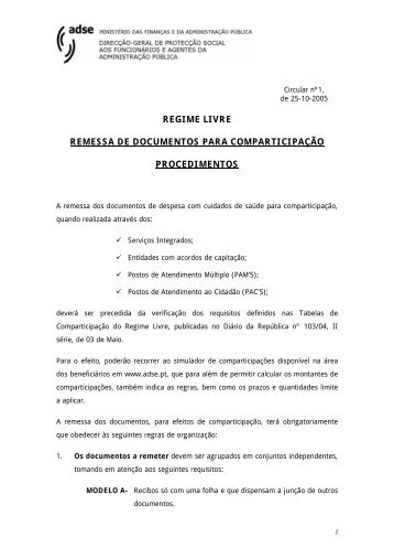 regime livre remessa de documentos para comparticipação ... - ADSE