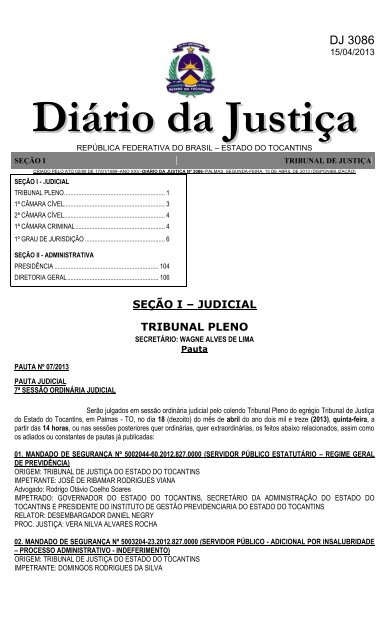 Diário da Justiça nº 3086 - Tribunal de Justica do Tocantins