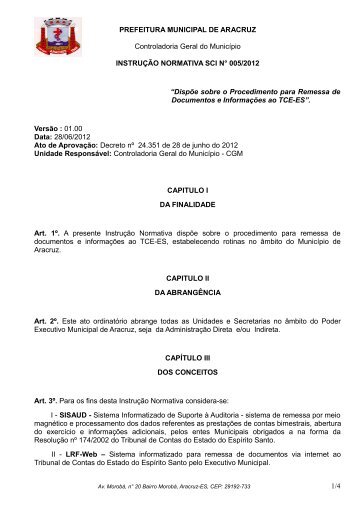 Remessa de documentos e informações ao TCEES - Prefeitura ...