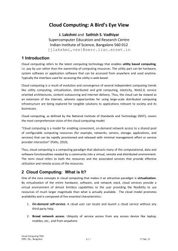 Cloud Computing: A Bird's Eye View - SERC - Indian Institute of ...