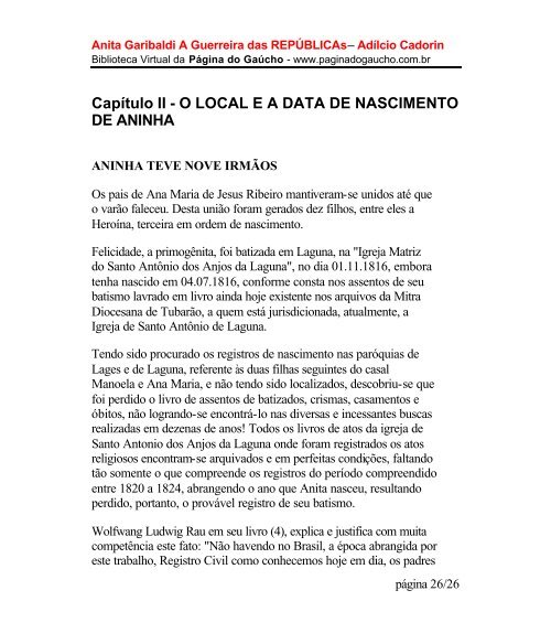 Livro de Anita Garibaldi - Nereu Moura