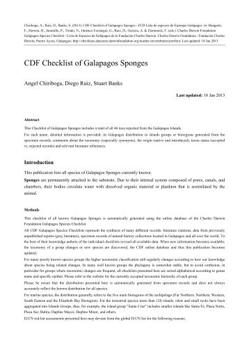 CDF Checklist of Galapagos Sponges - CDF Galapagos Species ...