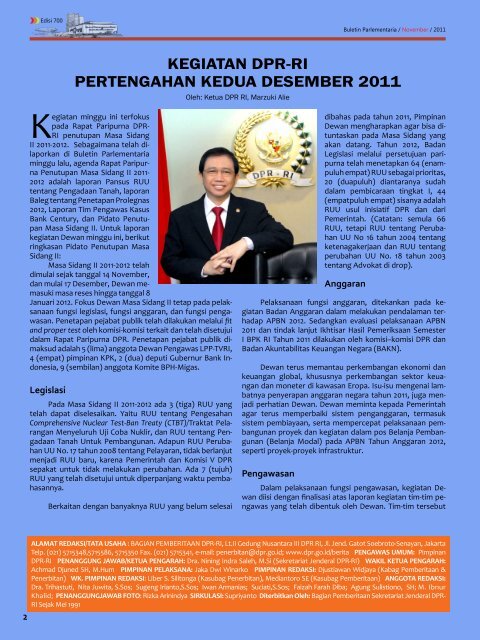 KEGIATAN DPR-RI PERTENGAHAN KEDUA DESEMBER 2011