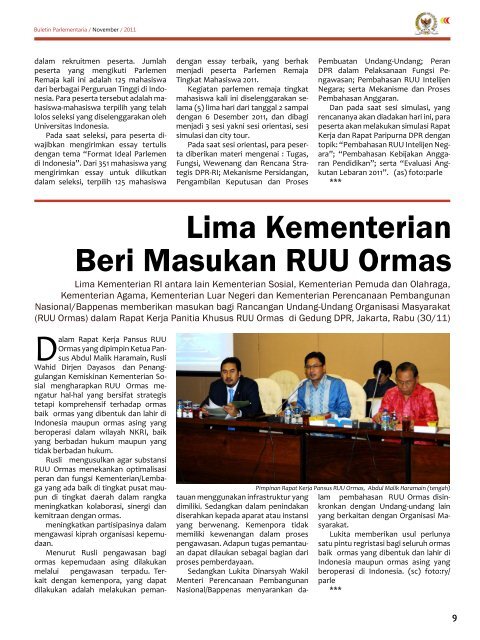 KEGIATAN DPR-RI PERTENGAHAN KEDUA DESEMBER 2011