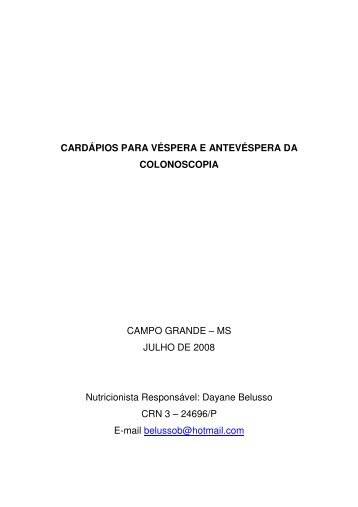 cardápios para véspera e antevéspera da colonoscopia