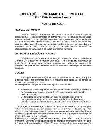 OPERAÇÕES UNITÁRIAS EXPERIMENTAL I Prof. Félix ... - USP