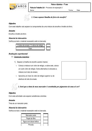 1. Como separar limalha de ferro do enxofre? Objectivo ... - Educa