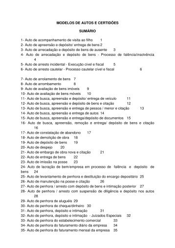 MODELOS DE AUTOS E CERTIDÕES SUMÁRIO 1- Auto de ... - EJEF