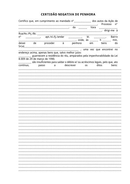 CERTIDÃO NEGATIVA DE PENHORA - Sindojus – MG