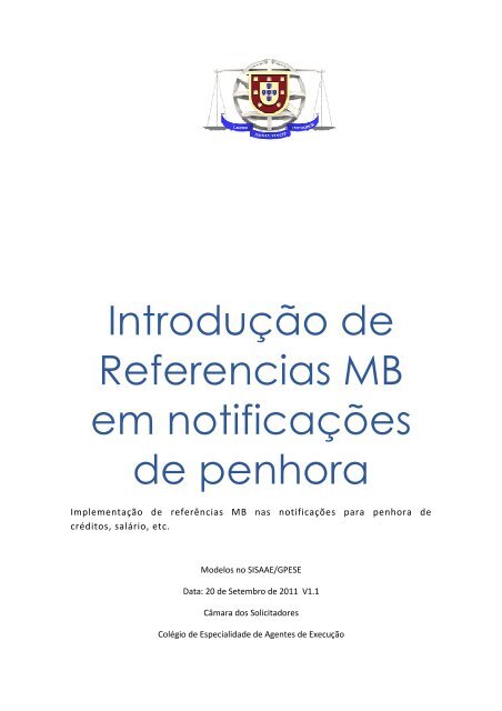 Introdução de Referencias MB em notificações de penhora