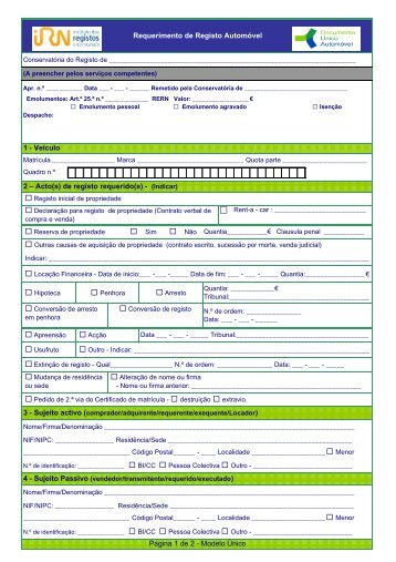 Impresso Único para registo automóvel - Instituto dos Registos e ...