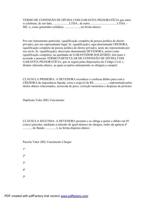 Modelo De Termo De Confissao De Divida