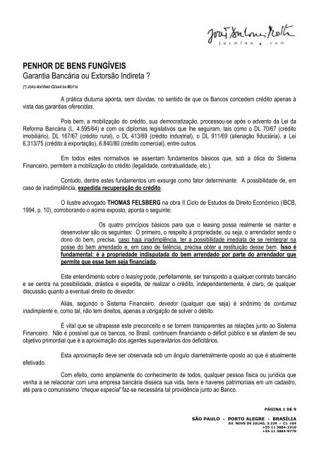 Direito Bancário na Prática - análise do contrato bancário. 