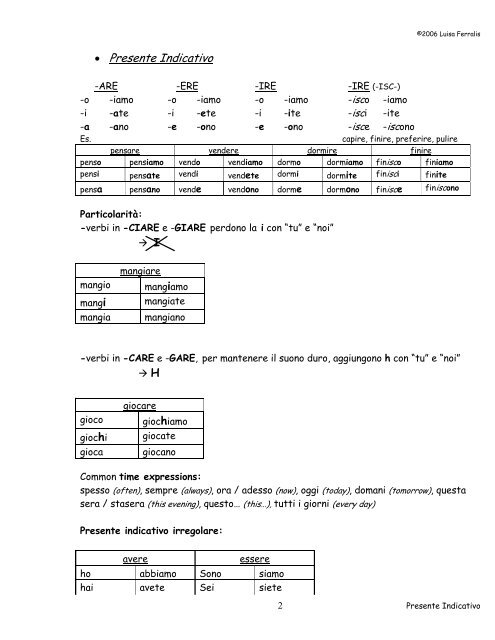 Coniugazione Verbi - Italian Grammar Reference