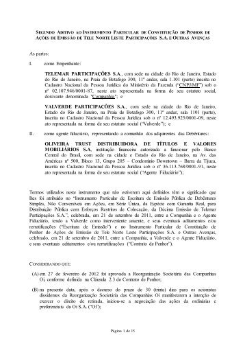 Contrato de Penhor 10ª Emissão de Debêntures - Telemar ...