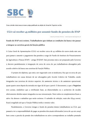 CGA vai receber 45 milhões por assumir fundo de pensões do IFAP