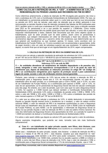 COMO CALCULAR A RETENÇÃO DE IRS, A “CES” , A ... - Stal