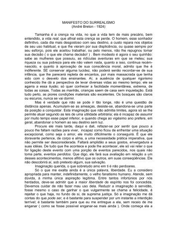 MANIFESTO DO SURREALISMO (André Breton - 1924) Tamanha é ...