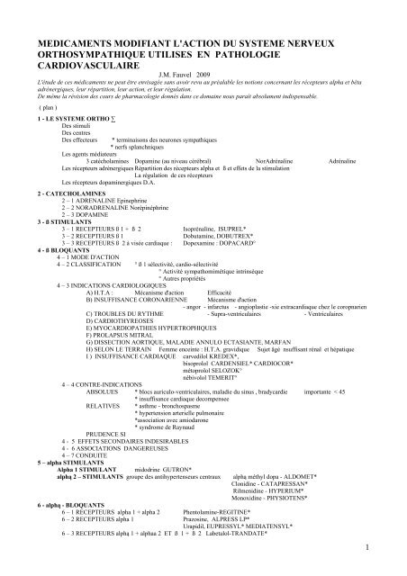 MEDICAMENTS MODIFIANT L'ACTION DU SYSTEME NERVEUX ...