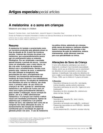 A melatonina eo sono em crianças - Pediatria (São Paulo) - USP