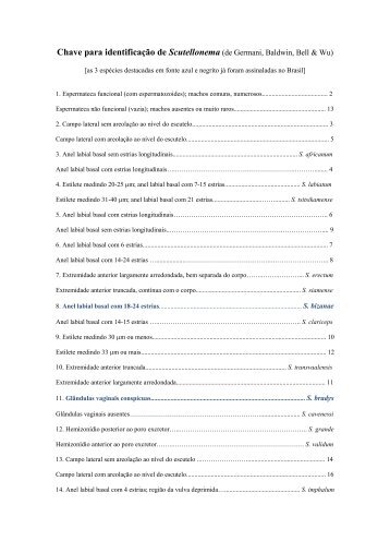 Chave para identificação de Scutellonema (de Germani, Baldwin ...