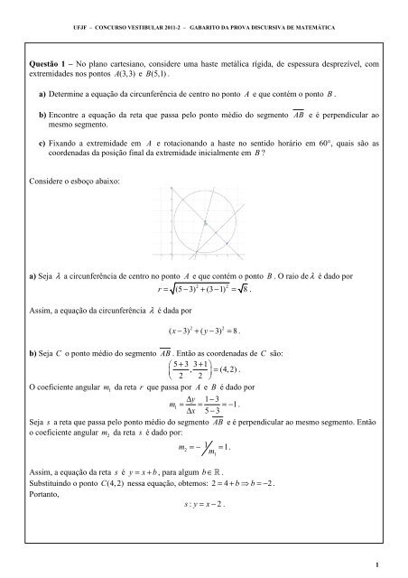 Questão 1 – No plano cartesiano, considere uma ... - Educacional