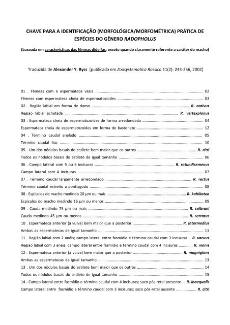 Chave ilustrada para identificar espécies de Radopholus