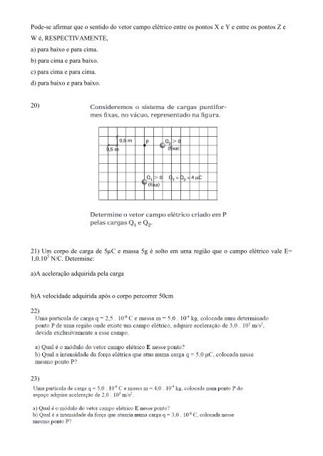 2º trimestre Lista de exercícios de física Ensino Médio 2º ano classe ...