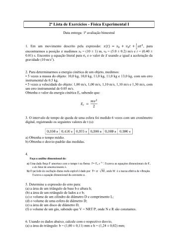 2ª Lista de Exercícios - Física Experimental I - Univap