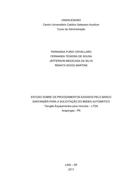 UNISALESIANO Centro Universitário Católico Salesiano Auxilium ...