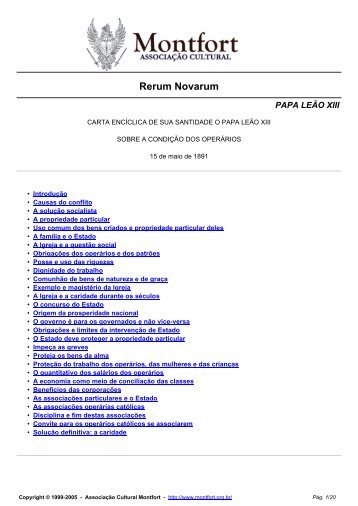 Encíclica Rerum Novarum, Papa Leão XIII, PDF - cpihts