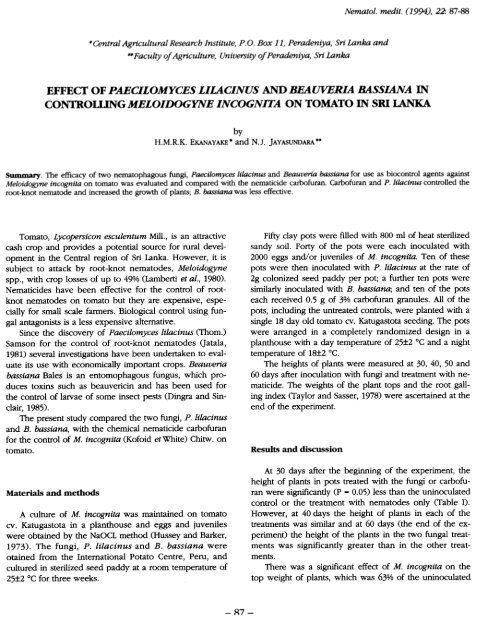 effect of paecilomyces lilacinus and beauveria bassiana in ...