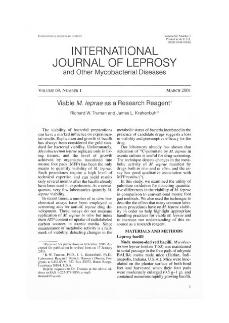 INTERNATIONAL JOURNAL OF LEPROSY - Index of