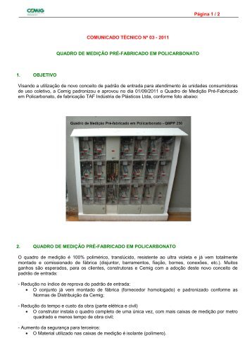 Comunicado Técnico nº 3/2011 - Cemig