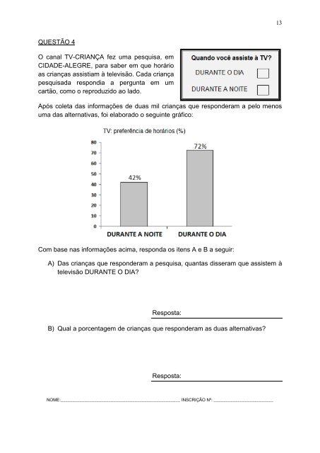 Prova de Seleção ao 6º ano do Ensino Fundamental 2013