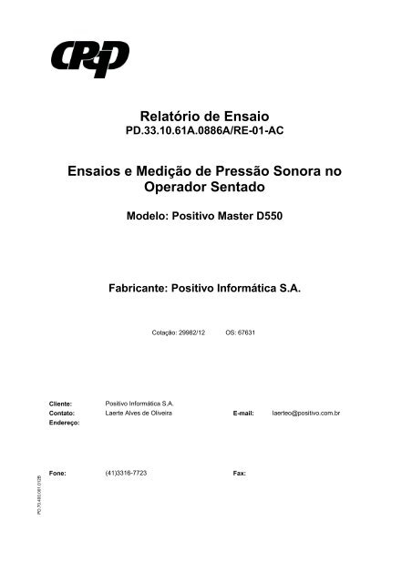 Relatório de Ensaio Ensaios e Medição de Pressão Sonora no ...