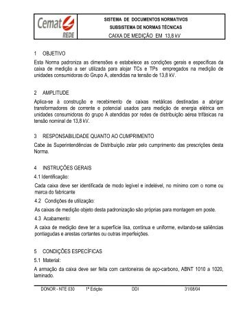 CAIXA DE MEDIÇÃO EM 13,8 kV 1 OBJETIVO Esta Norma ... - Cemat