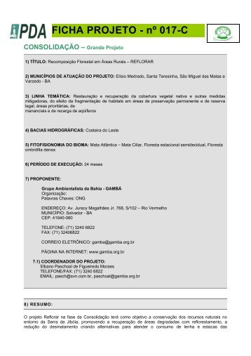 FICHA PROJETO - nº 017-C - Ministério do Meio Ambiente