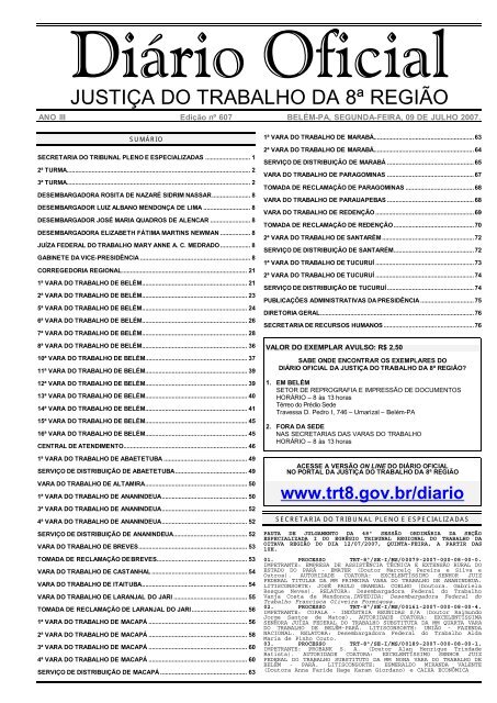 JUSTIÇA DO TRABALHO DA 8ª REGIÃO - Tribunal Regional do ...