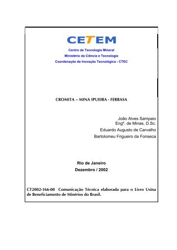 Mina Ipueira - FERBASA - CETEM - Centro de Tecnologia Mineral