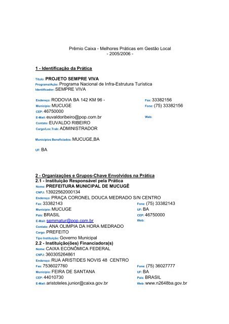 1 - Identificação da Prática Título: PROJETO SEMPRE VIVA P