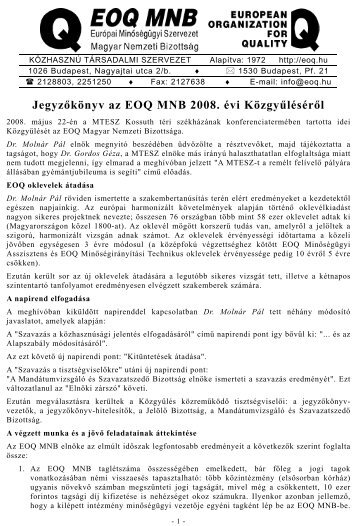Jegyzőkönyv az EOQ MNB 2008. évi Közgyűléséről