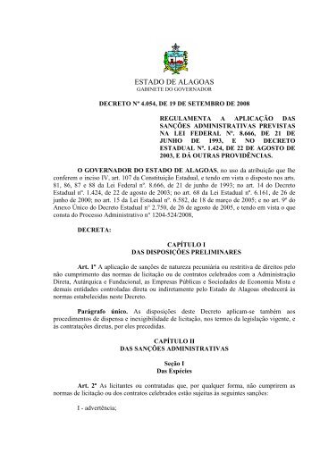 Decreto no 4054 19-09-08 SANÇÕES ADMINISTRATIVAS - Sefaz - AL