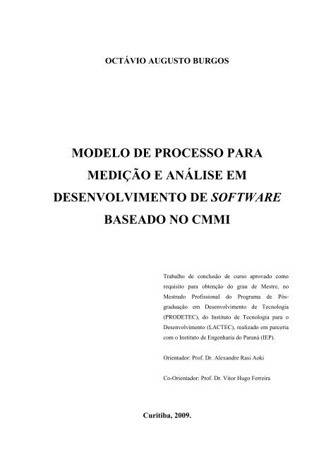 MODELO DE PROCESSO PARA MEDIÇÃO E ANÁLISE EM ... - Lactec