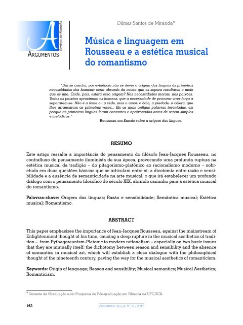 Música e linguagem em rousseau e a estética musical do romantismo