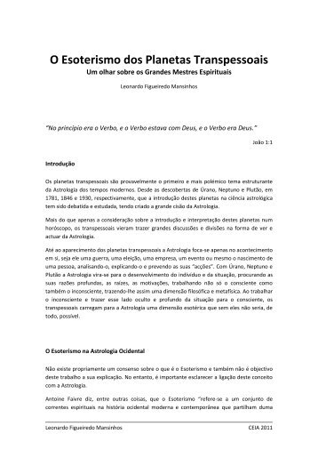 O Esoterismo dos Planetas Transpessoais - João Medeiros ...